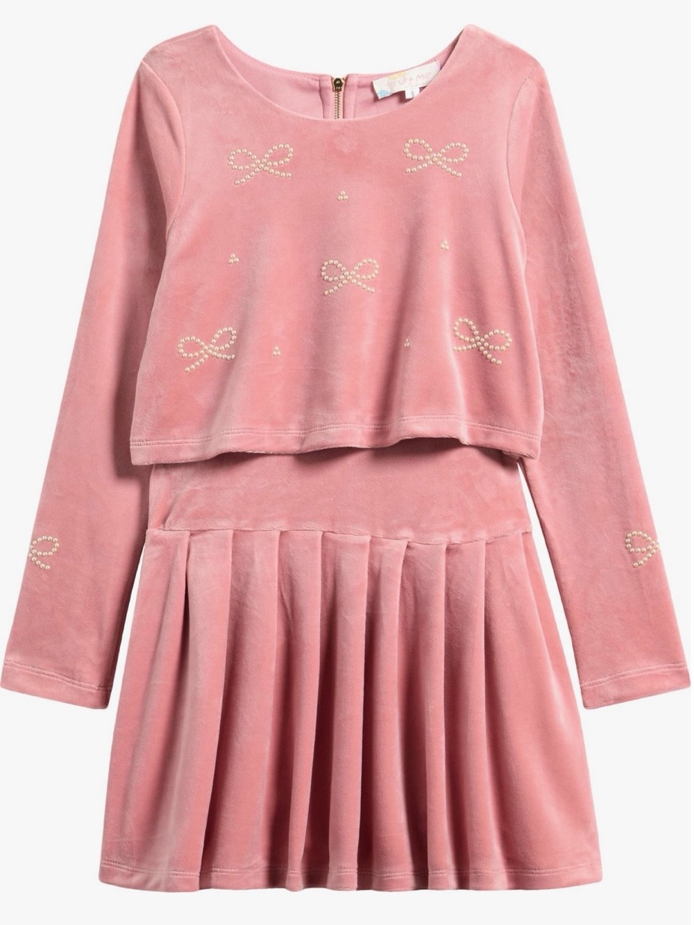 Truly Me by Sara Sara Pearl Bow Embellished Velvet 2-pc Mock Dress